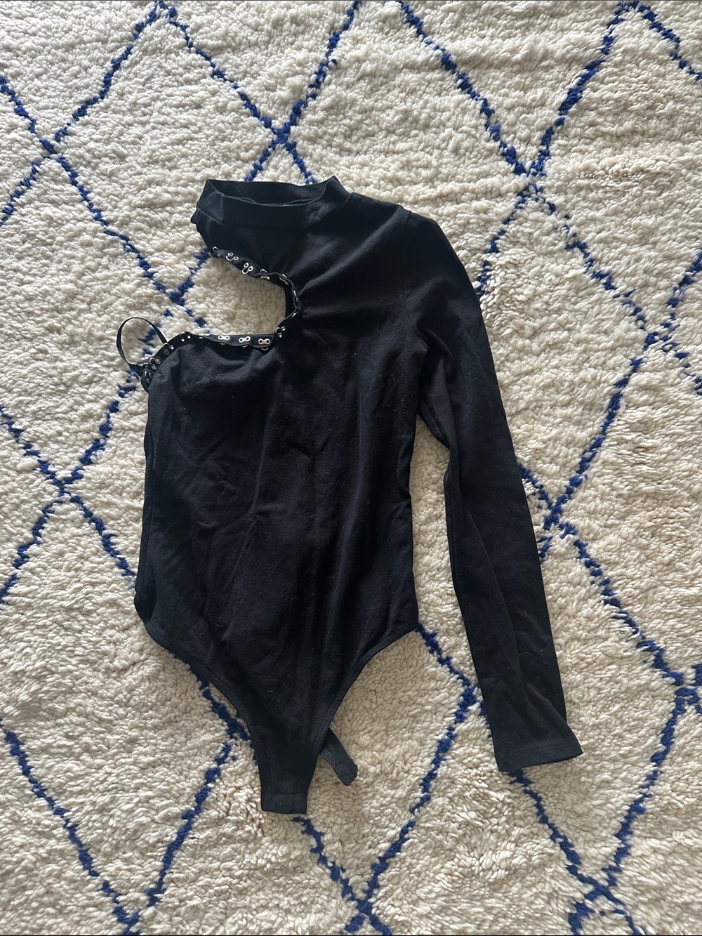 Nasty Gal Black One-Shoulder Eyelet-Trim Bodysuit